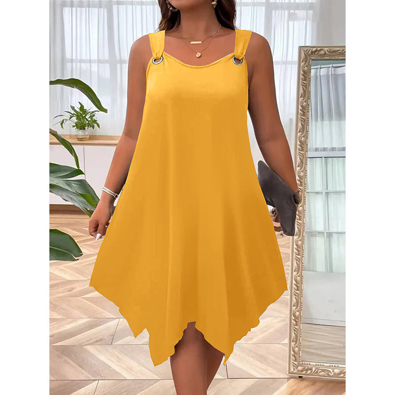 👗✨ ÄRMELLOSES DAMENKLEID MIT ASYMMETRISCHEM SAUM – 50% RABATT! Modern, feminin & perfekt für Sommer, Party oder festliche Anlässe 🌸
