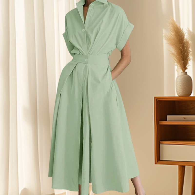 👔🌸 ELEGANTES HEMDBLUSENKLEID IN A-LINIE MIT REVERSKRAGEN UND HOHER TAILLE – 50% RABATT! Stilsicher, schmeichelhaft & perfekt für Büro, Date oder festliche Anlässe 💼