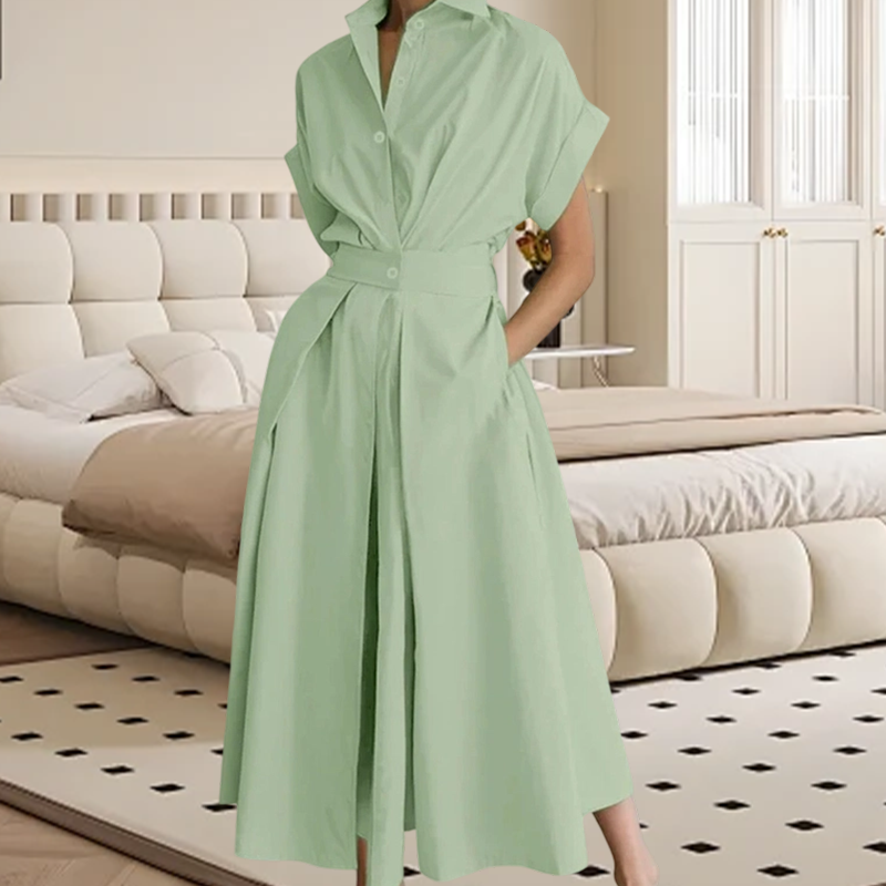 👔🌸 ELEGANTES HEMDBLUSENKLEID IN A-LINIE MIT REVERSKRAGEN UND HOHER TAILLE – 50% RABATT! Stilsicher, schmeichelhaft & perfekt für Büro, Date oder festliche Anlässe 💼