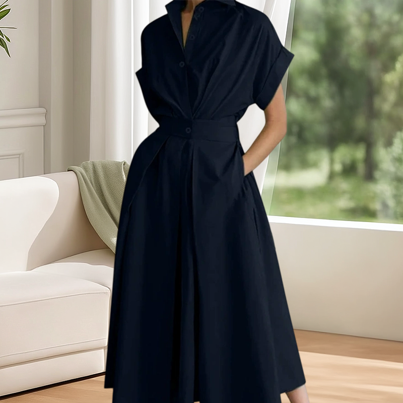 👔🌸 ELEGANTES HEMDBLUSENKLEID IN A-LINIE MIT REVERSKRAGEN UND HOHER TAILLE – 50% RABATT! Stilsicher, schmeichelhaft & perfekt für Büro, Date oder festliche Anlässe 💼