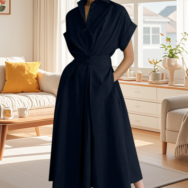 👔🌸 ELEGANTES HEMDBLUSENKLEID IN A-LINIE MIT REVERSKRAGEN UND HOHER TAILLE – 50% RABATT! Stilsicher, schmeichelhaft & perfekt für Büro, Date oder festliche Anlässe 💼