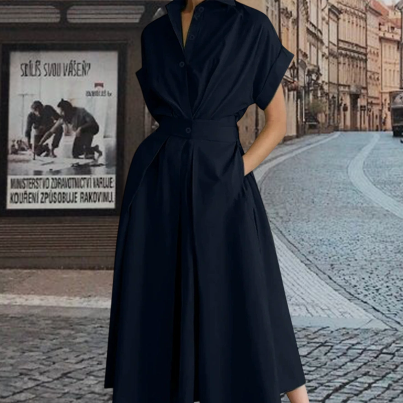 👔🌸 ELEGANTES HEMDBLUSENKLEID IN A-LINIE MIT REVERSKRAGEN UND HOHER TAILLE – 50% RABATT! Stilsicher, schmeichelhaft & perfekt für Büro, Date oder festliche Anlässe 💼