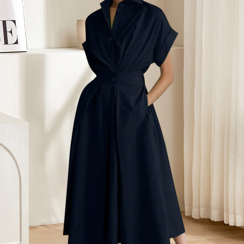👔🌸 ELEGANTES HEMDBLUSENKLEID IN A-LINIE MIT REVERSKRAGEN UND HOHER TAILLE – 50% RABATT! Stilsicher, schmeichelhaft & perfekt für Büro, Date oder festliche Anlässe 💼