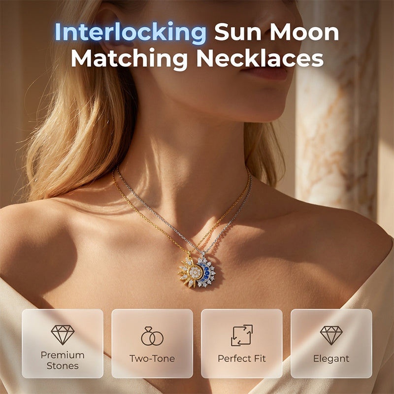 🌙 LIMITED-TIME 50% RABATT! ✨ Sonne & Mond Halskette – Strasssteine, Zweifarbig Gold/Silber, Partner-Set 🌞