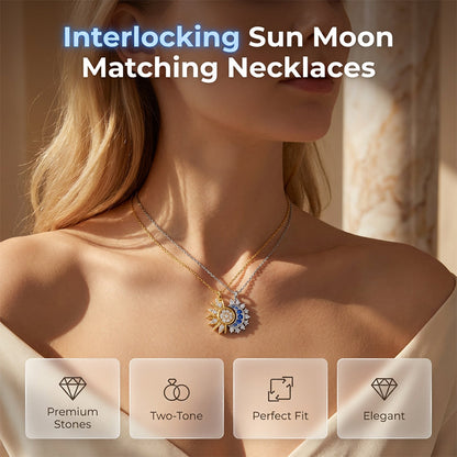 🌙 LIMITED-TIME 50% RABATT! ✨ Sonne & Mond Halskette – Strasssteine, Zweifarbig Gold/Silber, Partner-Set 🌞