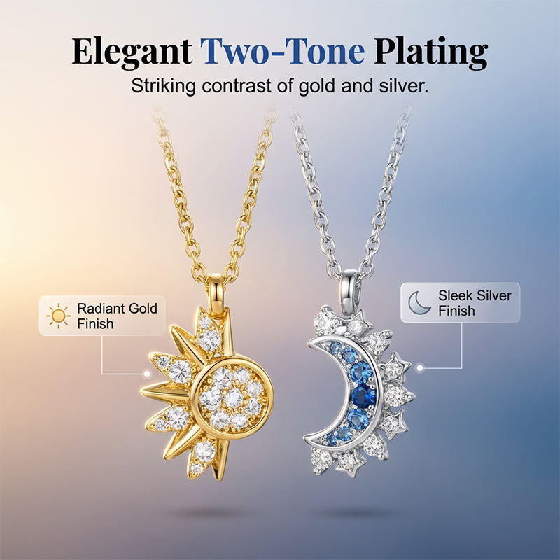🌙 LIMITED-TIME 50% RABATT! ✨ Sonne & Mond Halskette – Strasssteine, Zweifarbig Gold/Silber, Partner-Set 🌞