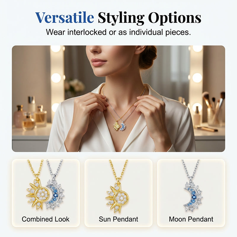 🌙 LIMITED-TIME 50% RABATT! ✨ Sonne & Mond Halskette – Strasssteine, Zweifarbig Gold/Silber, Partner-Set 🌞