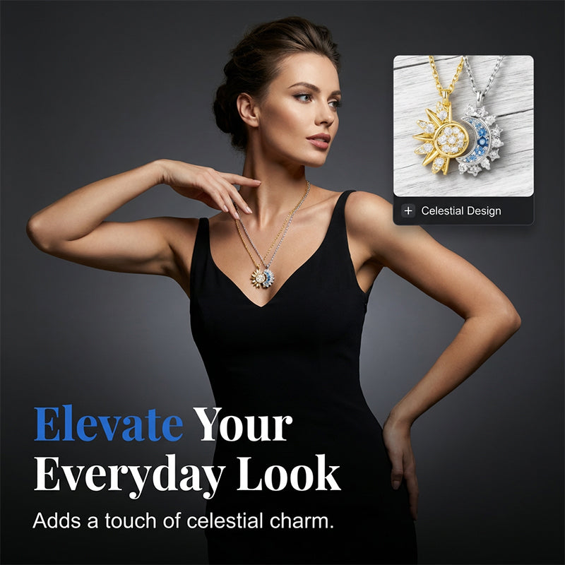 🌙 LIMITED-TIME 50% RABATT! ✨ Sonne & Mond Halskette – Strasssteine, Zweifarbig Gold/Silber, Partner-Set 🌞