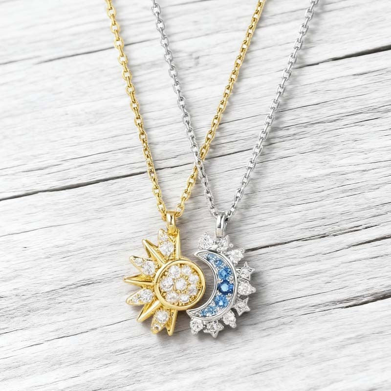 🌙 LIMITED-TIME 50% RABATT! ✨ Sonne & Mond Halskette – Strasssteine, Zweifarbig Gold/Silber, Partner-Set 🌞