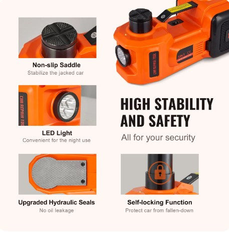 🚗⚡ 12V Elektrischer Hydraulik-Wagenheber – Automatischer Hebevorgang, bis zu 5t Tragkraft & integrierte LED-Arbeitsleuchte