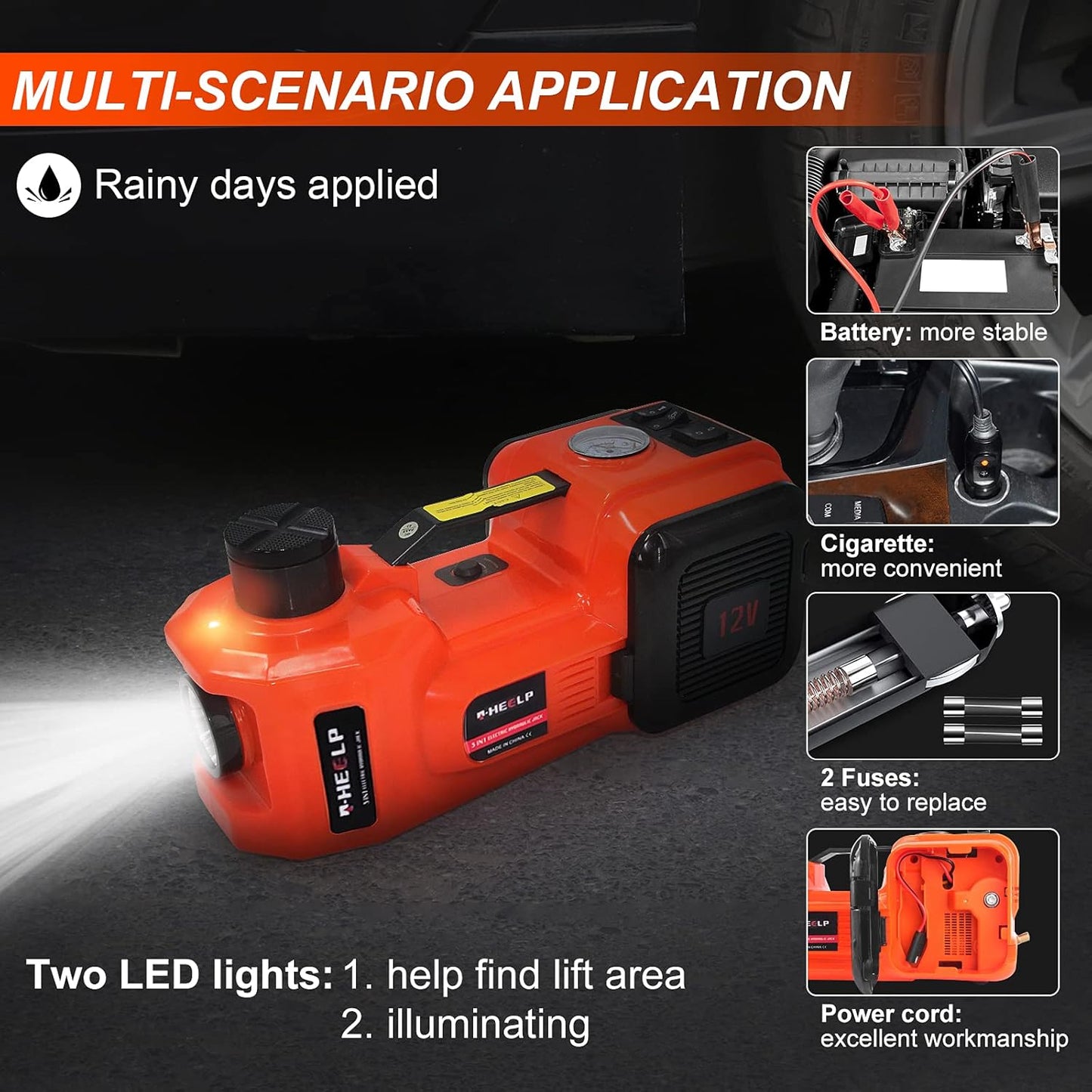 🚗⚡ 12V Elektrischer Hydraulik-Wagenheber – Automatischer Hebevorgang, bis zu 5t Tragkraft & integrierte LED-Arbeitsleuchte