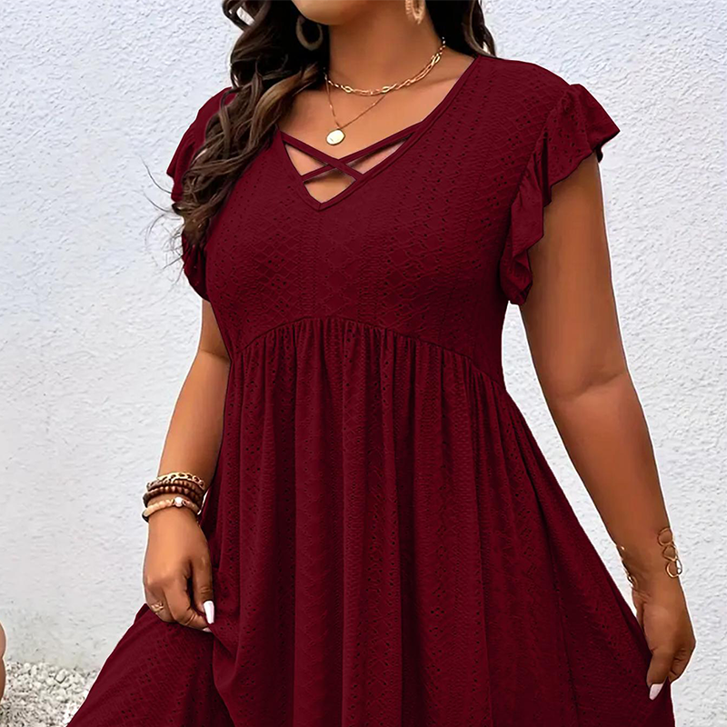 📢📢Limitiertes Angebot – 50 % Rabatt !! ⏰Damenkleid mit V-Ausschnitt und Rüschenbesatz