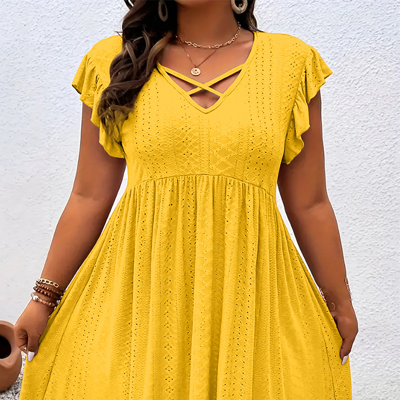 📢📢Limitiertes Angebot – 50 % Rabatt !! ⏰Damenkleid mit V-Ausschnitt und Rüschenbesatz