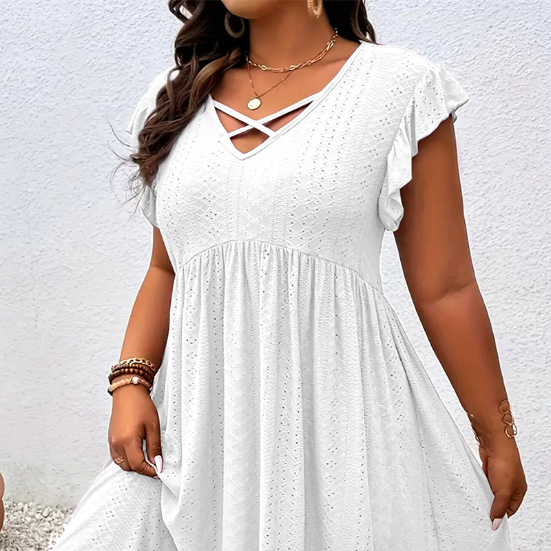 📢📢Limitiertes Angebot – 50 % Rabatt !! ⏰Damenkleid mit V-Ausschnitt und Rüschenbesatz