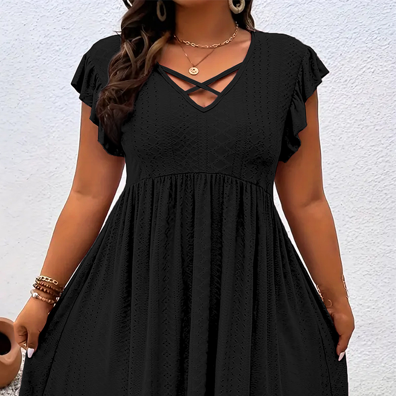 📢📢Limitiertes Angebot – 50 % Rabatt !! ⏰Damenkleid mit V-Ausschnitt und Rüschenbesatz