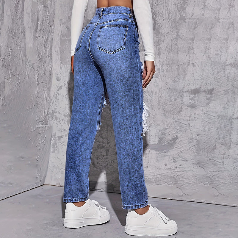 👖 50% RABATT! 💥 Damen Hochbund-Jeans mit Destroyed-Optik & geradem Bein – Stylisch, bequem & perfekt für den lässigen Alltagslook ✨
