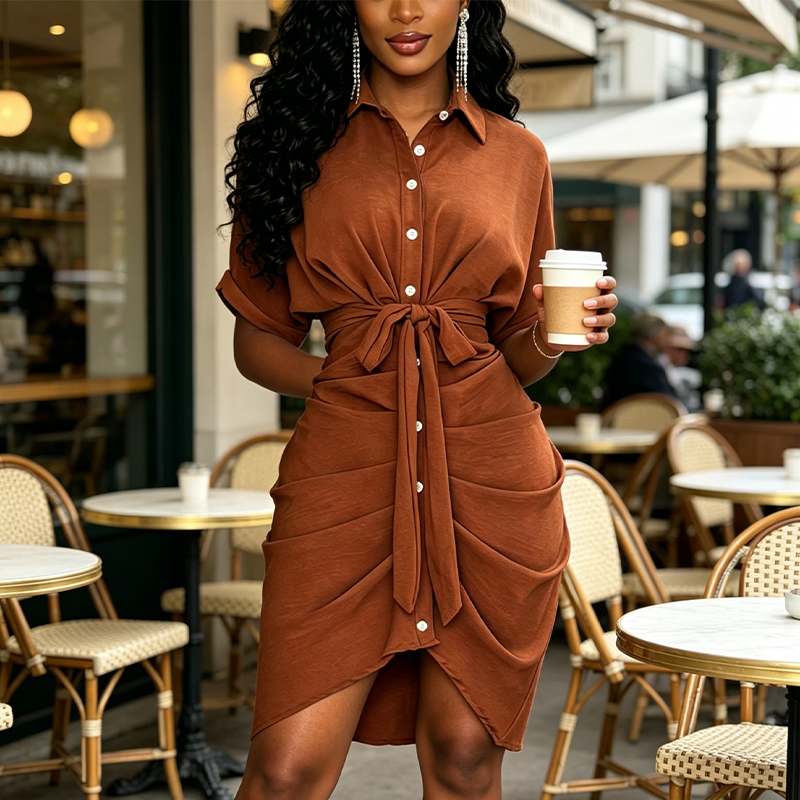 🔥Nur solange der Vorrat reicht – 50% RABATT!🎉 Damen Lässiges Hemdblusenkleid mit Knopfleiste