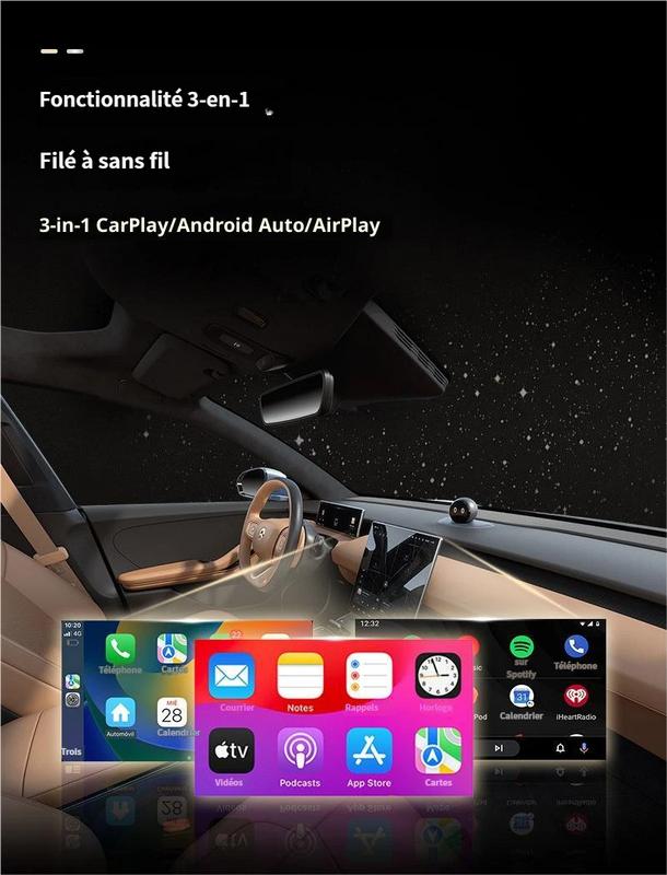 【4 en 1】Adaptateur CarPlay Sans Fil 2027 - Conversion Filaire vers Sans Fil, Plug & Play, Compact et Stable, Compatible avec Voitures et Modèles Android/iPhone - Accessoires Auto