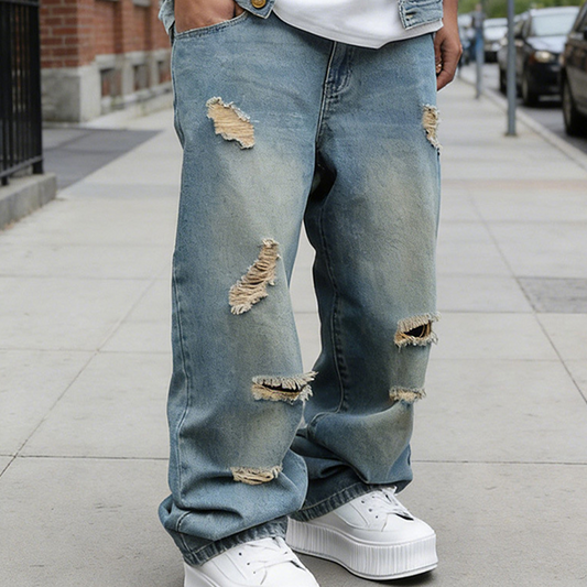 👖✨ 50% RABATT! Herren-Jeans mit geradem Bein, Oversize-Passform und Ripped-Effekt – Lässig, urban & perfekt für den Streetstyle-Look 🏙️