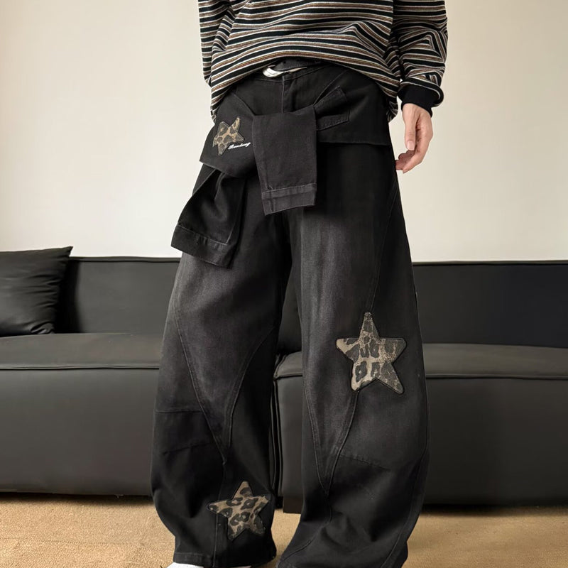 👖 50% RABATT! ⭐ Unisex Baggy-Jeans mit Stern-Patches – Lässiger Oversize-Schnitt, weicher Denim & angesagter 90s-Look ✨