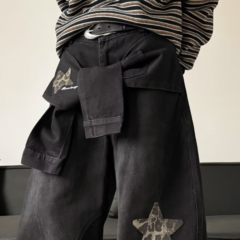 👖 50% RABATT! ⭐ Unisex Baggy-Jeans mit Stern-Patches – Lässiger Oversize-Schnitt, weicher Denim & angesagter 90s-Look ✨