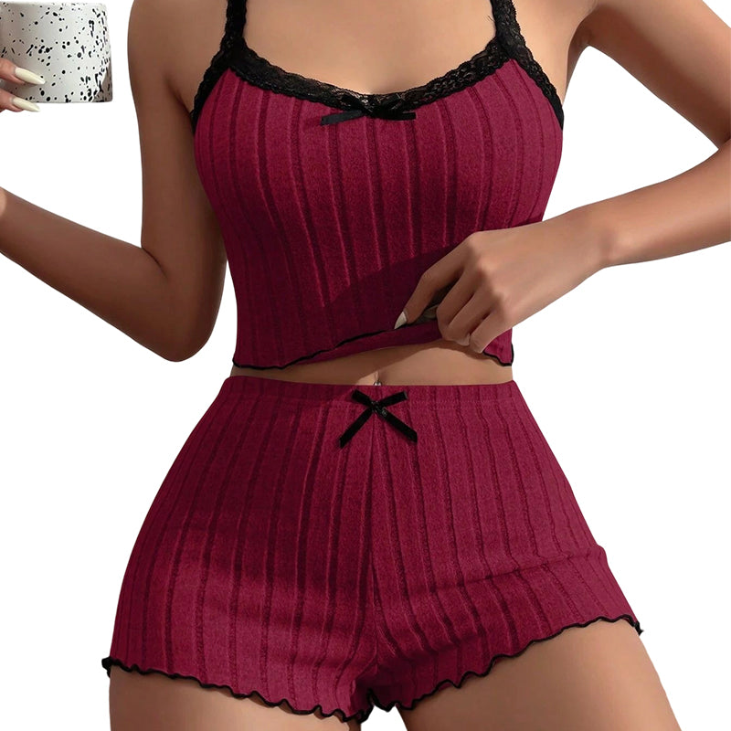 🛌✨ 50% RABATT! Damen Pyjama-Set aus Strick: Geripptes Top und Shorts – Weich, bequem & perfekt für erholsame Nächte 🌙