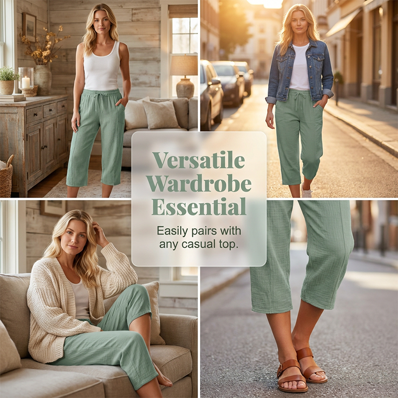 👖✨ Leichte Damen-Capri mit Falten & verstellbarem Bund – 50% RABATT! Premium-Qualität für den Alltag