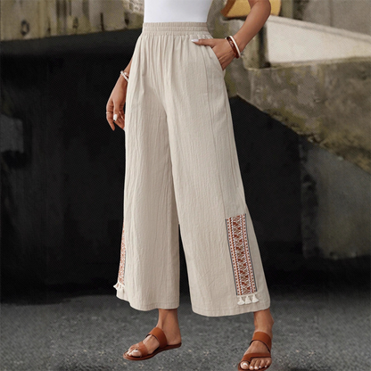 👖✨ 50% RABATT! Damen weite Hose mit Gummibund & Fransendetails – Bequem, luftig & feminin für Sommer, Strand & Freizeit 🌊
