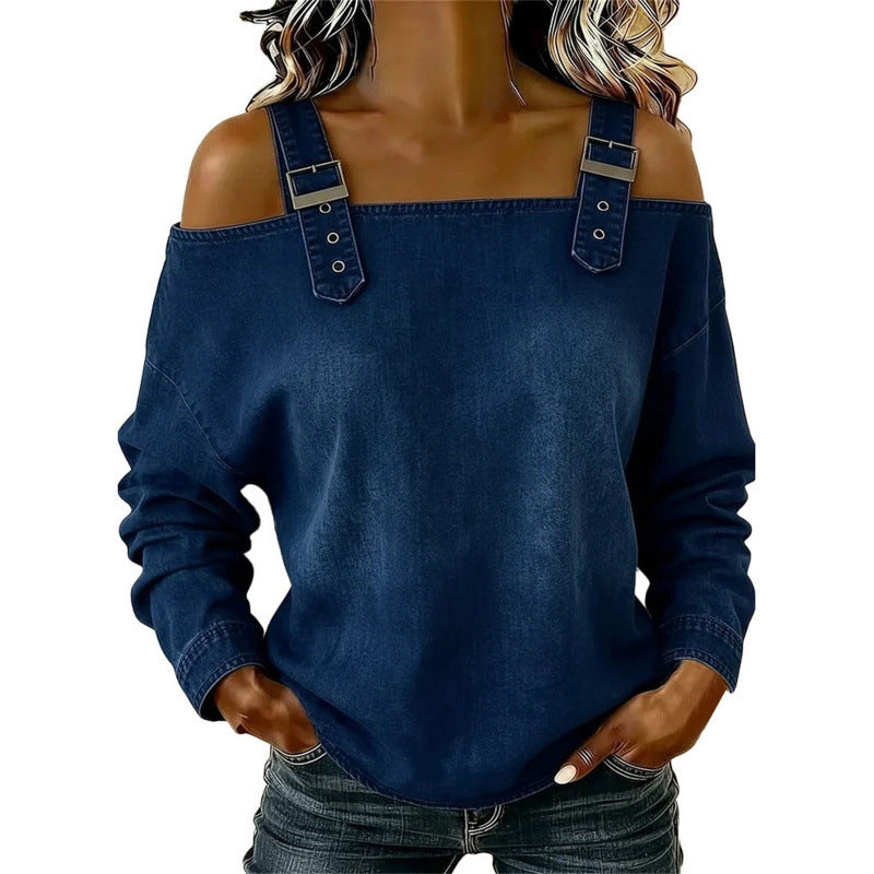 👕✨ 50% RABATT! Damen Denim-Top mit breiten Trägern & Off-Shoulder-Ausschnitt – Lässig, sommerlich & perfekt für heiße Tage ☀️