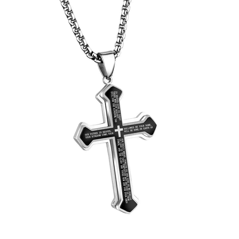 ✝️⏰ Herren-Vaterunser-Kreuz-Halskette – 50% RABATT! Edelstahl, robust & perfekt als Glaubenssymbol oder Geschenk ✨