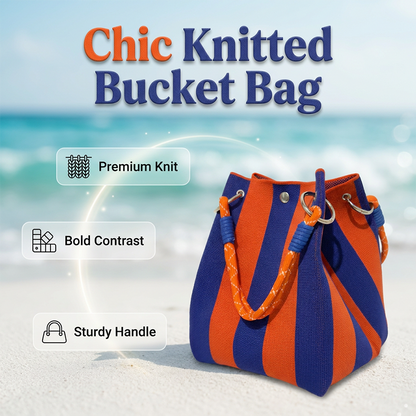 Gestreifte Strick-Bucket-Tasche – leicht, flexibel & vielseitig – ideal für den Alltag, Strand & Shopping