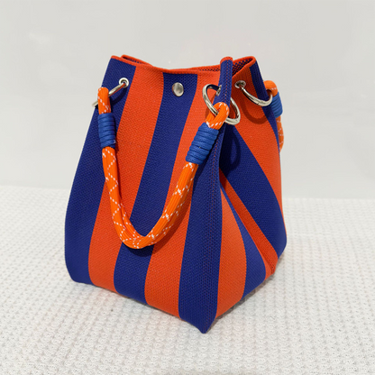 Gestreifte Strick-Bucket-Tasche – leicht, flexibel & vielseitig – ideal für den Alltag, Strand & Shopping