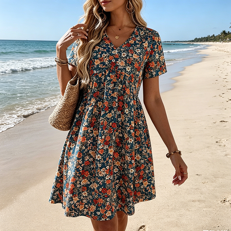 👗✨ 50% RABATT! Sommerkleid für Damen mit Blumenmuster, V-Ausschnitt und kurzen Ärmeln – Leicht, romantisch & perfekt für warme Tage 🌸