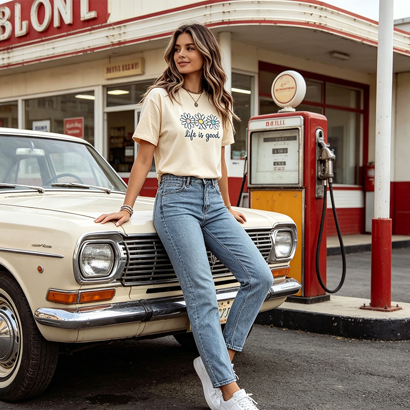 👕🌼 "Life is Good" T-Shirt mit Gänseblümchen-Muster – 50% RABATT! Lässig, atmungsaktiv & perfekt für Sommer, Stadt & gute Laune ☀️