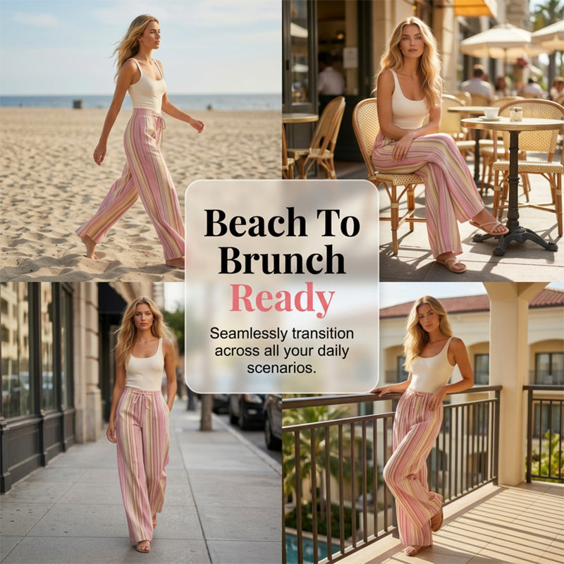 👖✨ 50% RABATT! Gestreifte Damenhose mit Kordelzug und weitem Bein – Leicht, lässig & perfekt für einen lässig-stilvollen Look 🍂