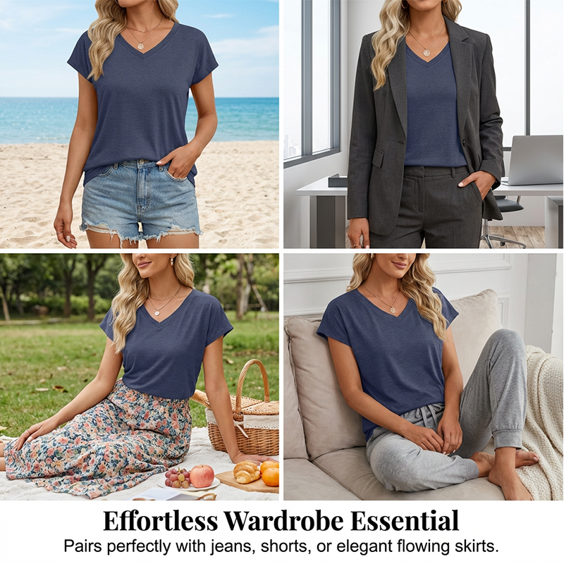👕✨ 50% RABATT! Lässiges Damen-T-Shirt mit V-Ausschnitt und kurzen Ärmeln – Weich, vielseitig & perfekt für den Alltag 💫