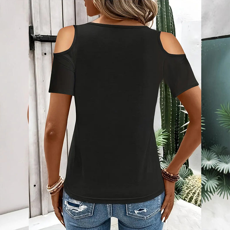 👕✨ 50% RABATT! Damen schulterfreies Oberteil mit V-Ausschnitt und Ring-Detail – Verführerisch, feminin & perfekt für heiße Tage ☀️