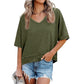 👕✨ 50% RABATT! Damen Oberteil mit halben Ärmeln, V-Ausschnitt und Patchwork-Saum – Leicht, lässig & perfekt für den Sommer 🌸