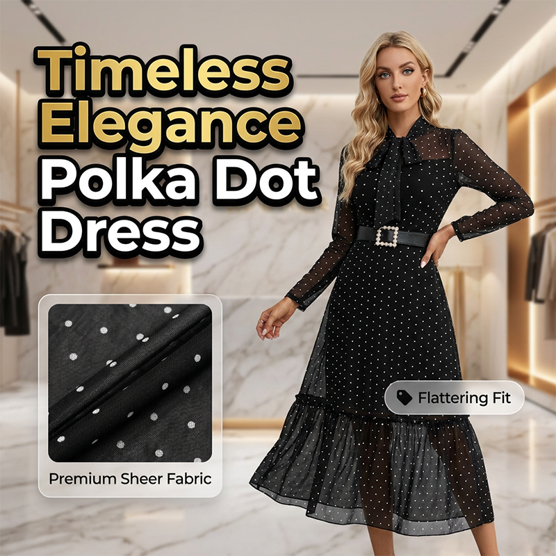 👗✨ Elegantes Midikleid mit Polka-Dots und Schleifenkragen – 50% RABATT! Verspielt, feminin & perfekt für Date, Büro oder festliche Anlässe 🎀