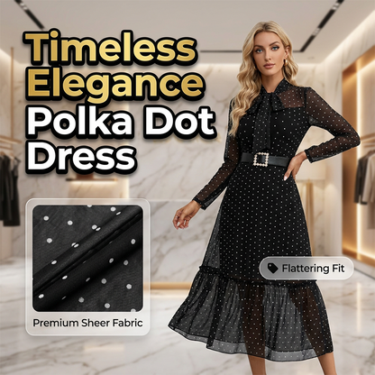 👗✨ Elegantes Midikleid mit Polka-Dots und Schleifenkragen – 50% RABATT! Verspielt, feminin & perfekt für Date, Büro oder festliche Anlässe 🎀