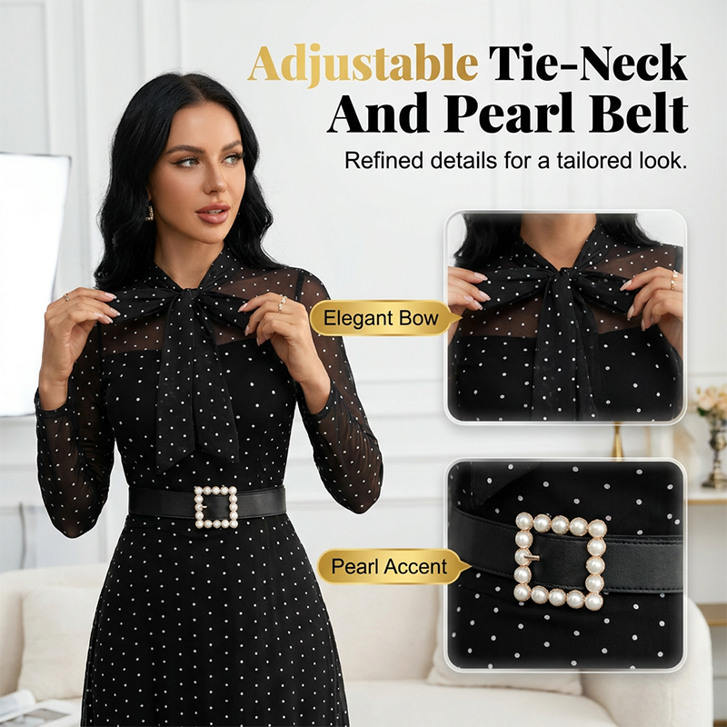 👗✨ Elegantes Midikleid mit Polka-Dots und Schleifenkragen – 50% RABATT! Verspielt, feminin & perfekt für Date, Büro oder festliche Anlässe 🎀