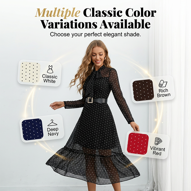 👗✨ Elegantes Midikleid mit Polka-Dots und Schleifenkragen – 50% RABATT! Verspielt, feminin & perfekt für Date, Büro oder festliche Anlässe 🎀