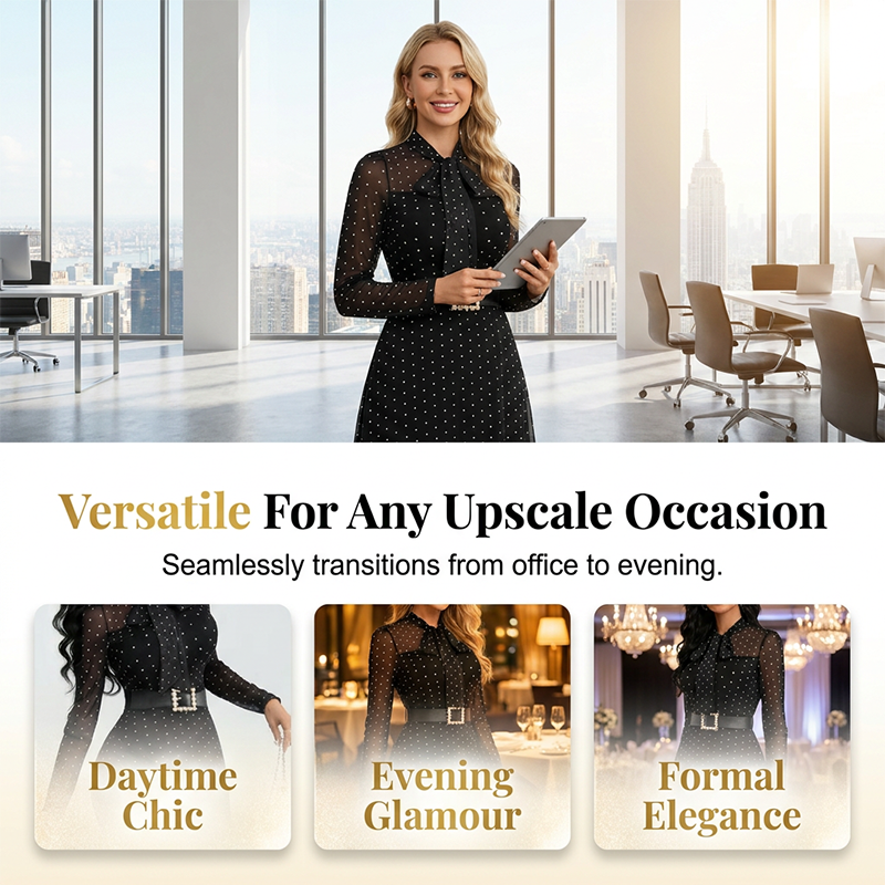 👗✨ Elegantes Midikleid mit Polka-Dots und Schleifenkragen – 50% RABATT! Verspielt, feminin & perfekt für Date, Büro oder festliche Anlässe 🎀