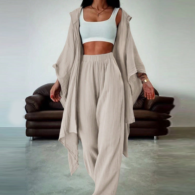 2-teiliges Damen-Set: Cardigan mit Kapuze & Hose mit hohem Bund