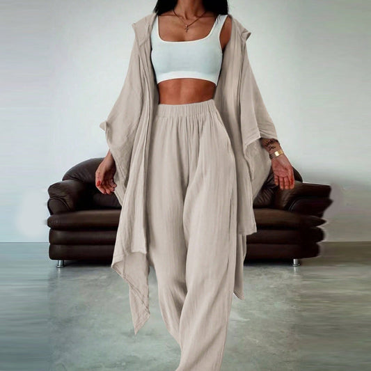 2-teiliges Damen-Set: Cardigan mit Kapuze & Hose mit hohem Bund