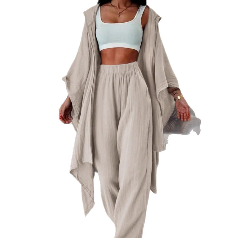 2-teiliges Damen-Set: Cardigan mit Kapuze & Hose mit hohem Bund
