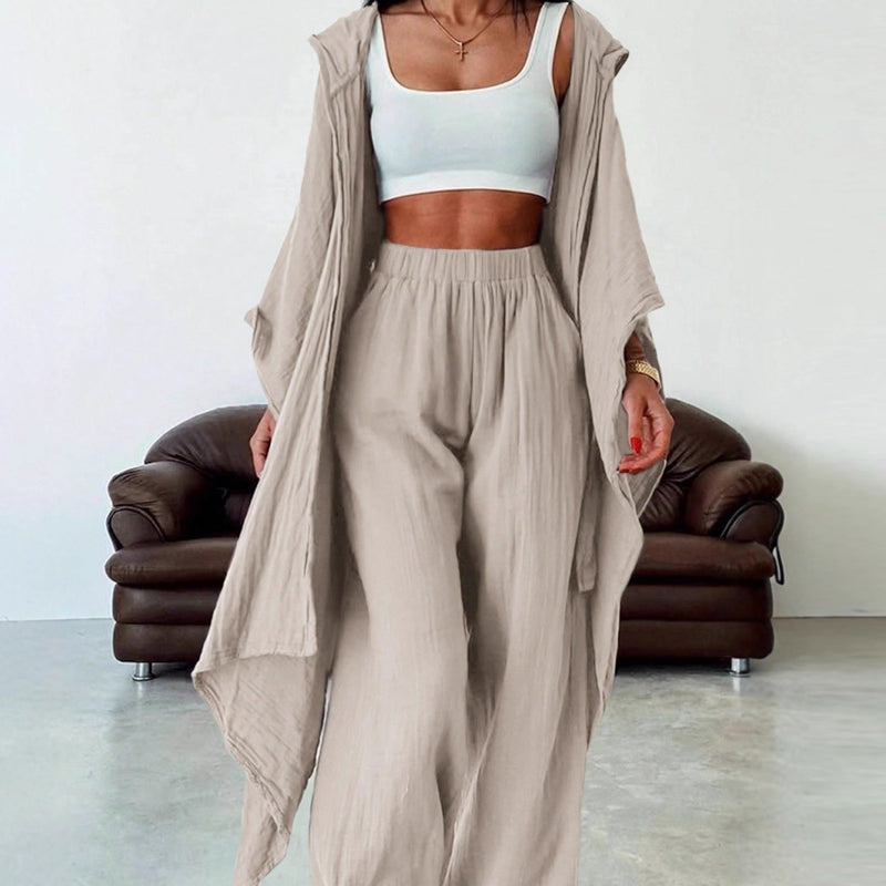 2-teiliges Damen-Set: Cardigan mit Kapuze & Hose mit hohem Bund