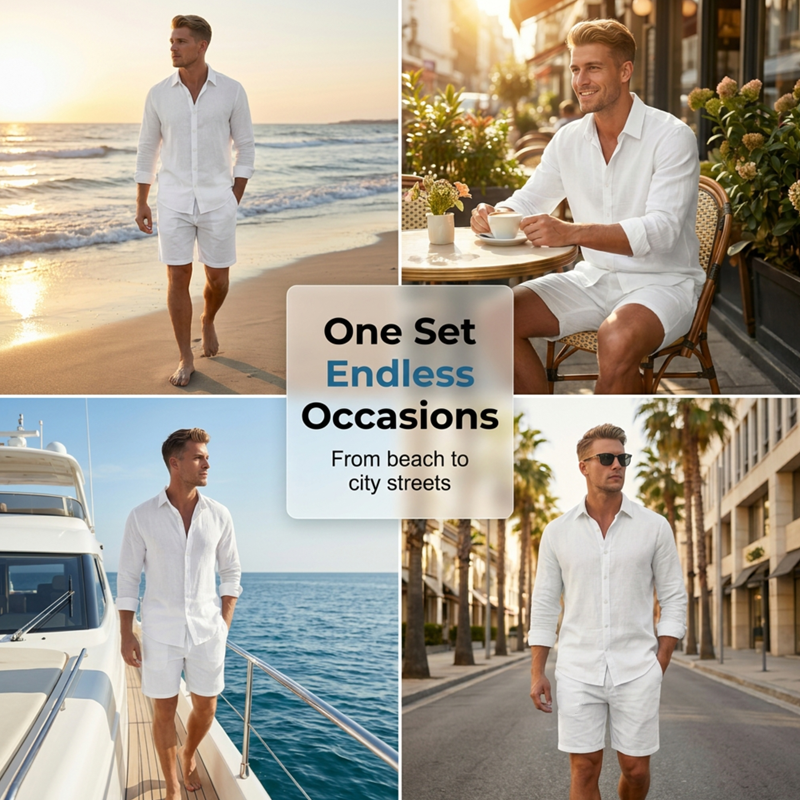 👔☀️ 50% RABATT! Herren-Leinenhemd & Shorts Set – Lässig, sommerlich & luftig – Ideal für warme Tage oder den Urlaub – bequem & stilvoll 🩳🌿✨