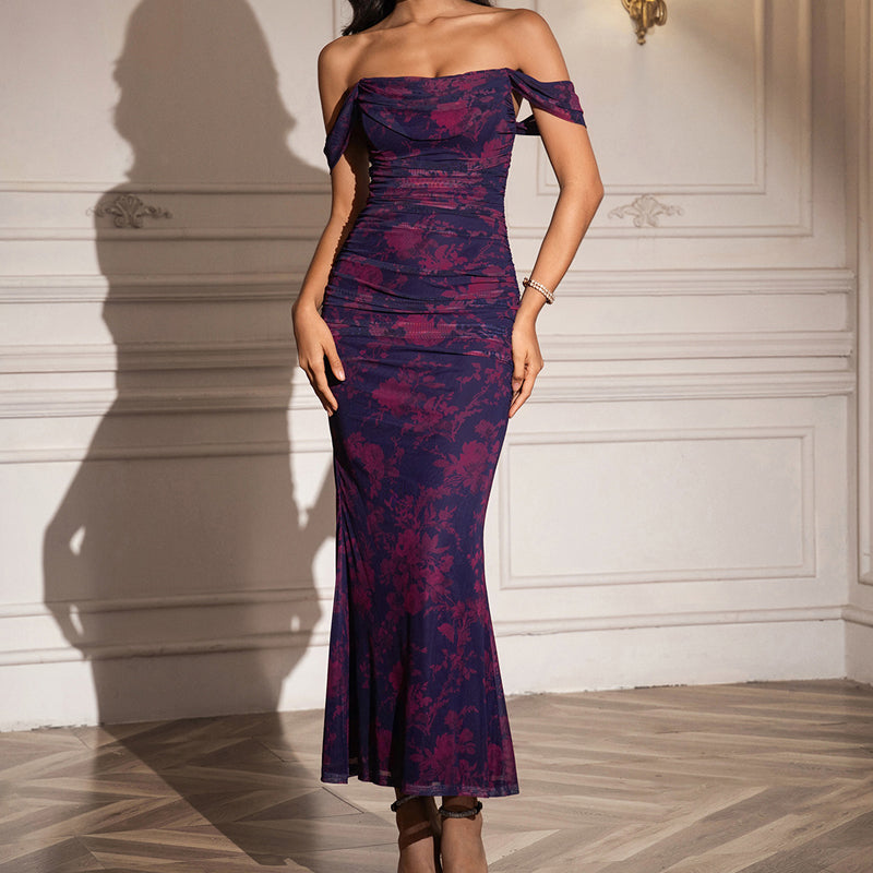 🧜‍♀️✨ Damen schulterfreies Maxikleid im Meerjungfrau-Stil mit Raffungen – 50% RABATT! Romantisch, feminin & perfekt für Strand, Hochzeit oder festliche Anlässe 🌊