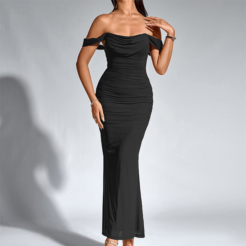 🧜‍♀️✨ Damen schulterfreies Maxikleid im Meerjungfrau-Stil mit Raffungen – 50% RABATT! Romantisch, feminin & perfekt für Strand, Hochzeit oder festliche Anlässe 🌊